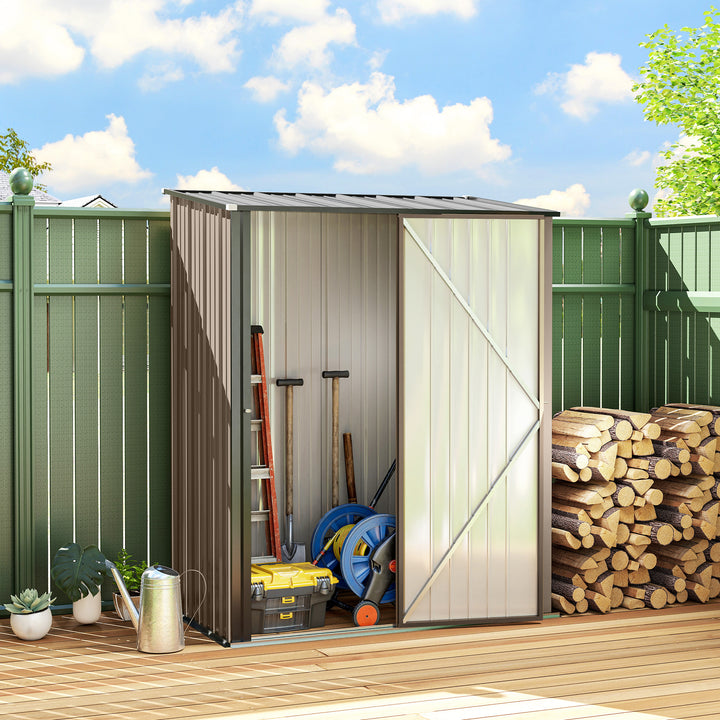 Abrigo de Jardim 1,34m² 161,5x94,5x196cm Abrigo de Exterior de Aço Galvanizado com Porta e Fechadura para Armazenamento de Ferramentas Marrom