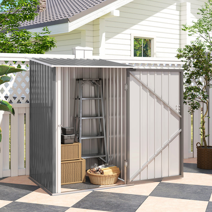 Abrigo de Jardim 0,92 m² 100x103x160 cm Abrigo Exterior de Aço Galvanizado com Porta Fechadura e Teto Inclinado para Armazenamento de Ferramentas Cinza