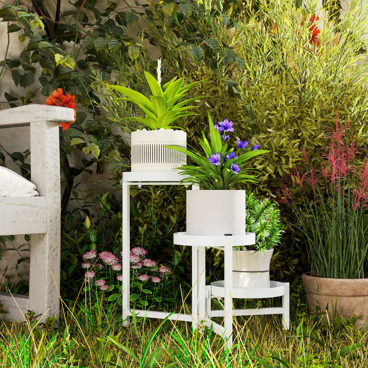 Suporte para Plantas Dobrável de 3 Níveis Suporte para Plantas de Metal com 3 Prateleiras Redondas Suporte para Vasos de Plantas para Interior e Exterior 40x40x42 cm Branco