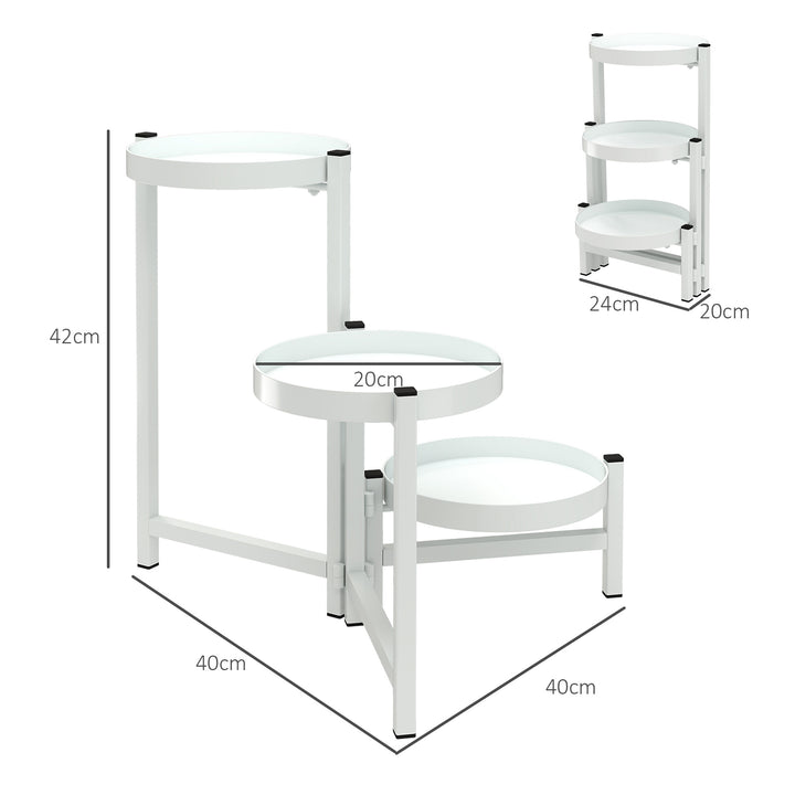 Suporte para Plantas Dobrável de 3 Níveis Suporte para Plantas de Metal com 3 Prateleiras Redondas Suporte para Vasos de Plantas para Interior e Exterior 40x40x42 cm Branco