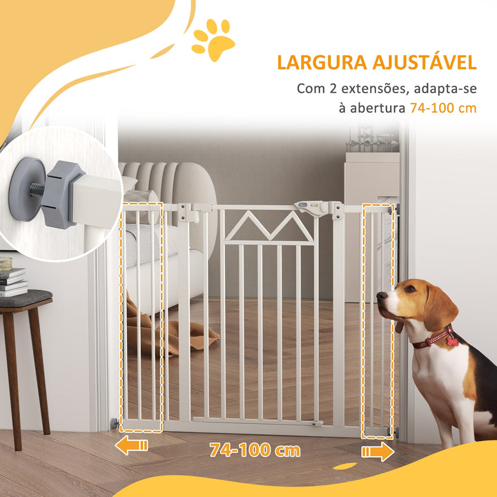 Barreira de Segurança Extensível Barreira para Animais de Estimação com Fecho Automático e Sistema de Duplo Bloqueio para Porta Corredor Escada 74-100x76 cm Branco