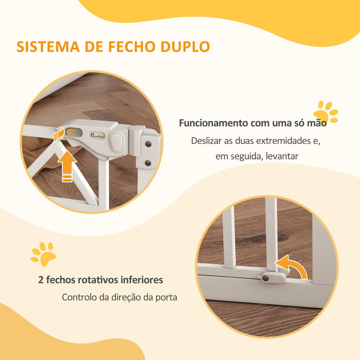 Barreira de Segurança Extensível Barreira para Animais de Estimação com Fecho Automático e Sistema de Duplo Bloqueio para Porta Corredor Escada 74-100x76 cm Branco