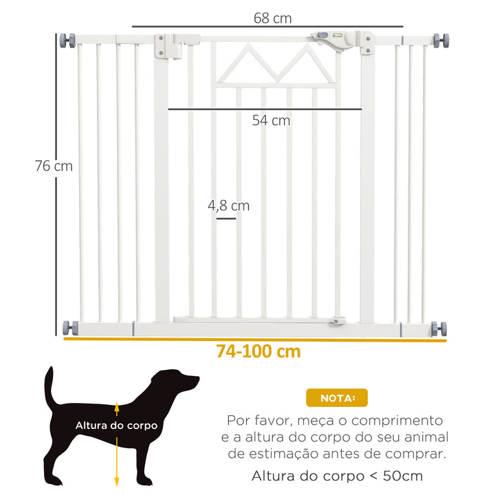 Barreira de Segurança Extensível Barreira para Animais de Estimação com Fecho Automático e Sistema de Duplo Bloqueio para Porta Corredor Escada 74-100x76 cm Branco