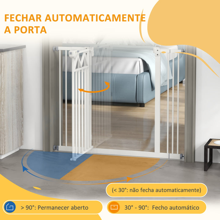 Barreira de Segurança Extensível Barreira para Animais de Estimação com Fecho Automático e Sistema de Duplo Bloqueio para Porta Corredor Escada 74-100x76 cm Branco