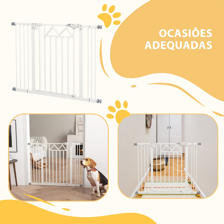 Barreira de Segurança Extensível Barreira para Animais de Estimação com Fecho Automático e Sistema de Duplo Bloqueio para Porta Corredor Escada 74-100x76 cm Branco