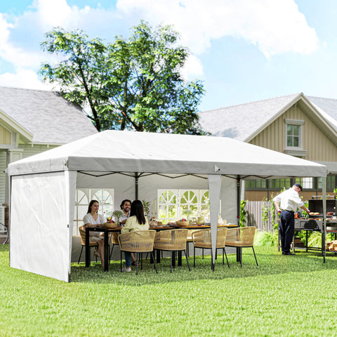 Tenda Dobrável 6x3 m Pop-up com 4 Laterais Desmontáveis Tenda de Jardim com 2 Janelas Visíveis Saco de Transporte Impermeável Anti-UV Tenda para Campismo Festas Exterior Branco