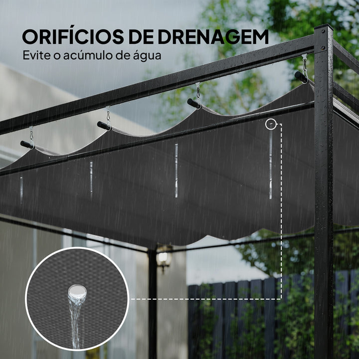 Pérgola de Jardim 295x295x221 cm com Teto Retrátil e Cortinas UPF30+ Estrutura Metálica Pérgola para Exterior Cinzento Escuro