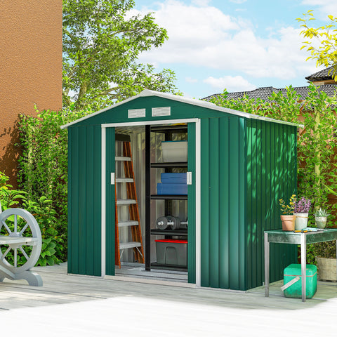 Galpão de jardim Exterior de Aço com porta deslizante grande espaço de armazenamento 213x127x185 cm Verde