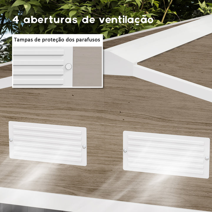 Abrigo de Jardim Exterior Abrigo e Jardim Metálico para Armazenamento de Ferramentas com Base de Reforço Incluída e 4 Janelas 277x195x192 cm Madeira