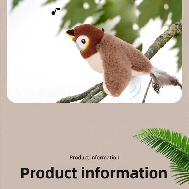 Flupytoy Brinquedo Interativo de Pelúcia com Sensor de Toque e Catnip – Pássaro pardal Recarregável com Som e Asas em Movimento para Gatos de Interior