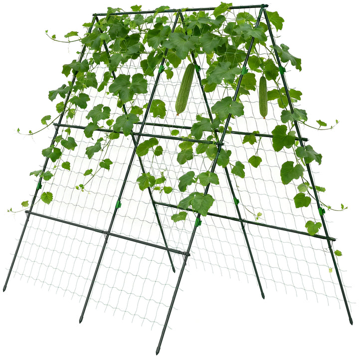 Treliça de Jardim Triangular Suporte para Plantas Trepadeiras com Estrutura em Aço para Frutas Legumes Flores e Decoração para Exterior Pátio Varanda 180x100x180 cm Verde