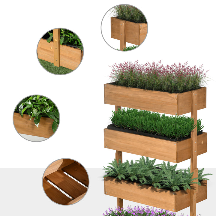Floreira de Madeira de 4 Níveis Floreira Elevada Exterior com Orifícios de Drenagem e Tecido Não Tecido Vaso para Cultivos Plantas Flores para Terraço Jardim 80x45x142 cm Madeira