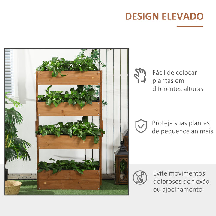 Floreira de Madeira de 4 Níveis Floreira Elevada Exterior com Orifícios de Drenagem e Tecido Não Tecido Vaso para Cultivos Plantas Flores para Terraço Jardim 80x45x142 cm Madeira