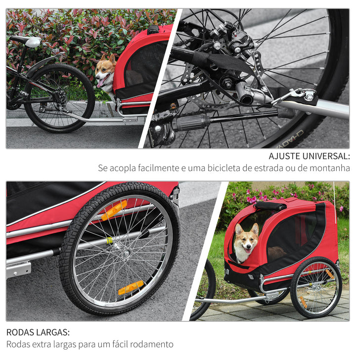 Atrelado para Bicicleta com Refletores e Bandeira para Animal de estimação tipo Cão - Vermelho e preto - 130x90x110 cm