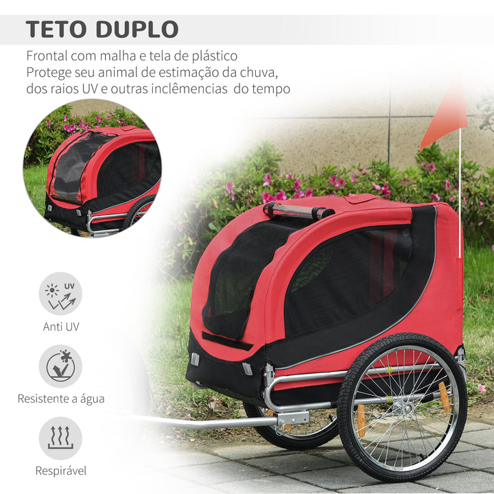 Atrelado para Bicicleta com Refletores e Bandeira para Animal de estimação tipo Cão - Vermelho e preto - 130x90x110 cm