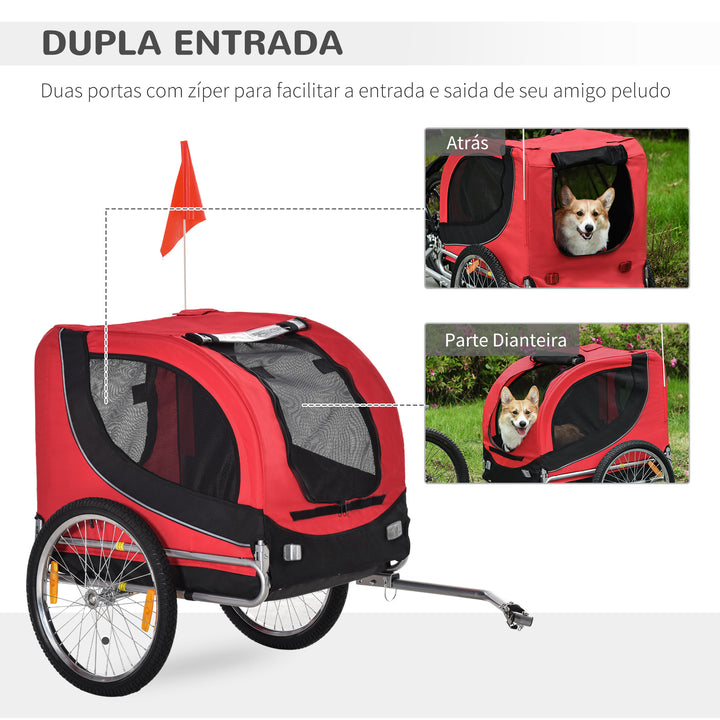 Atrelado para Bicicleta com Refletores e Bandeira para Animal de estimação tipo Cão - Vermelho e preto - 130x90x110 cm