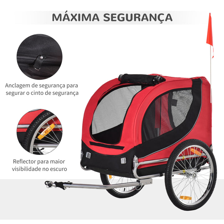 Atrelado para Bicicleta com Refletores e Bandeira para Animal de estimação tipo Cão - Vermelho e preto - 130x90x110 cm