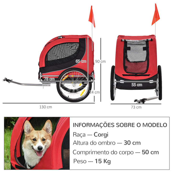 Atrelado para Bicicleta com Refletores e Bandeira para Animal de estimação tipo Cão - Vermelho e preto - 130x90x110 cm