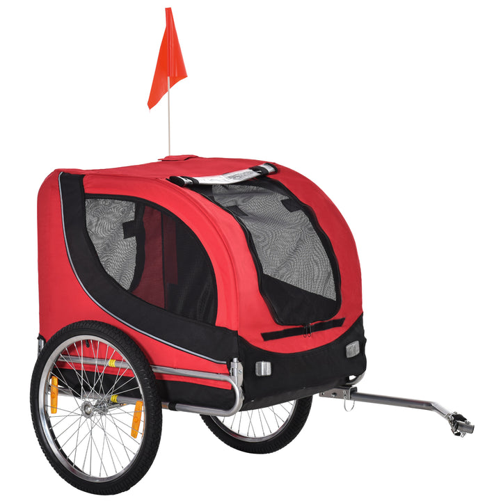 Atrelado para Bicicleta com Refletores e Bandeira para Animal de estimação tipo Cão - Vermelho e preto - 130x90x110 cm