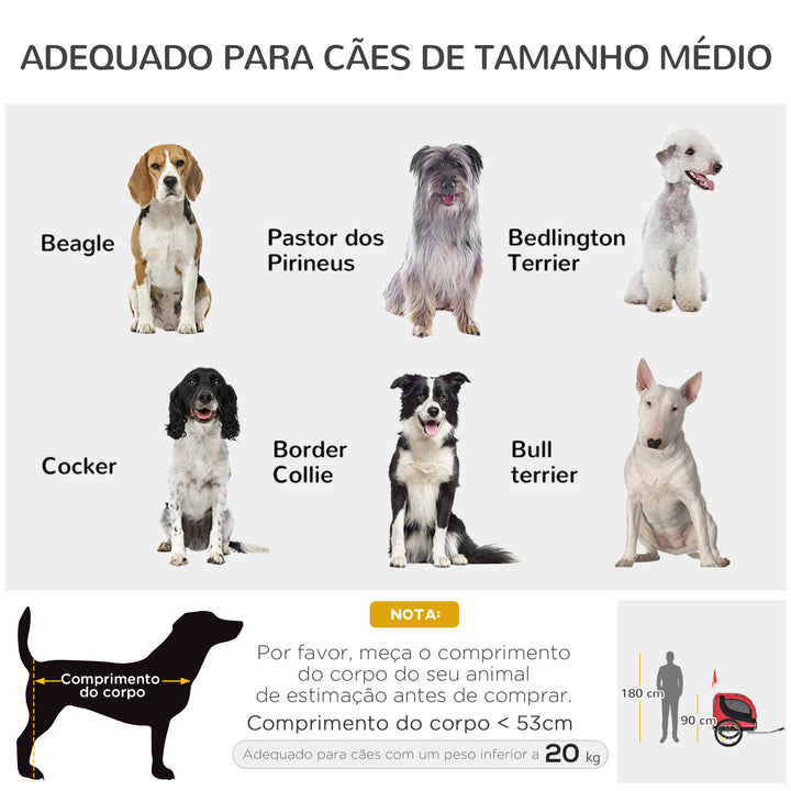 Atrelado para Bicicleta com Refletores e Bandeira para Animal de estimação tipo Cão - Vermelho e preto - 130x90x110 cm