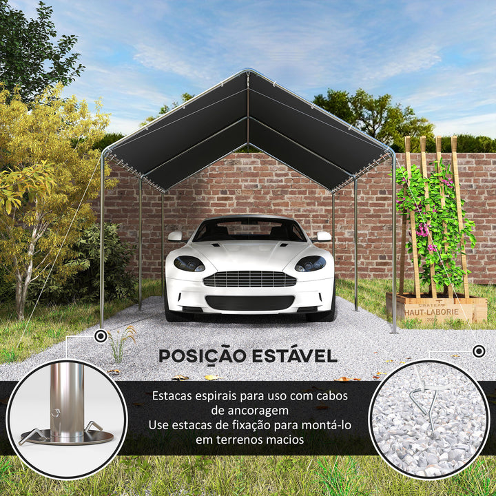 Tenda Garagem para Carro 3x6 m Abrigo Exterior Portátil com Estrutura de Aço Galvanizado Impermeável, Anti-UV Tenda de Jardim com Acessórios para Eventos Festas Cinzento