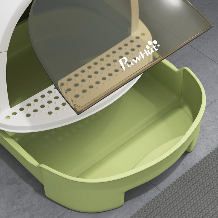 Caixa de Areia para Gatos Fechada Caixa de Areia para Gatos com Tampa e Bandeja Amovíveis Filtro de Carvão e Pá 40,5x52x39 cm Branco e Verde