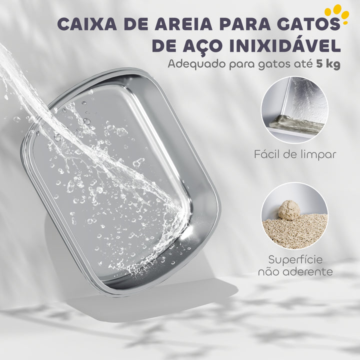 Caixa de Areia para Gatos em Aço Inoxidável com Tampa Caixa de Areia com Bolsa Desodorizante e Pá Fácil de Limpar 52,4x41,3x39,9 cm Cinzento