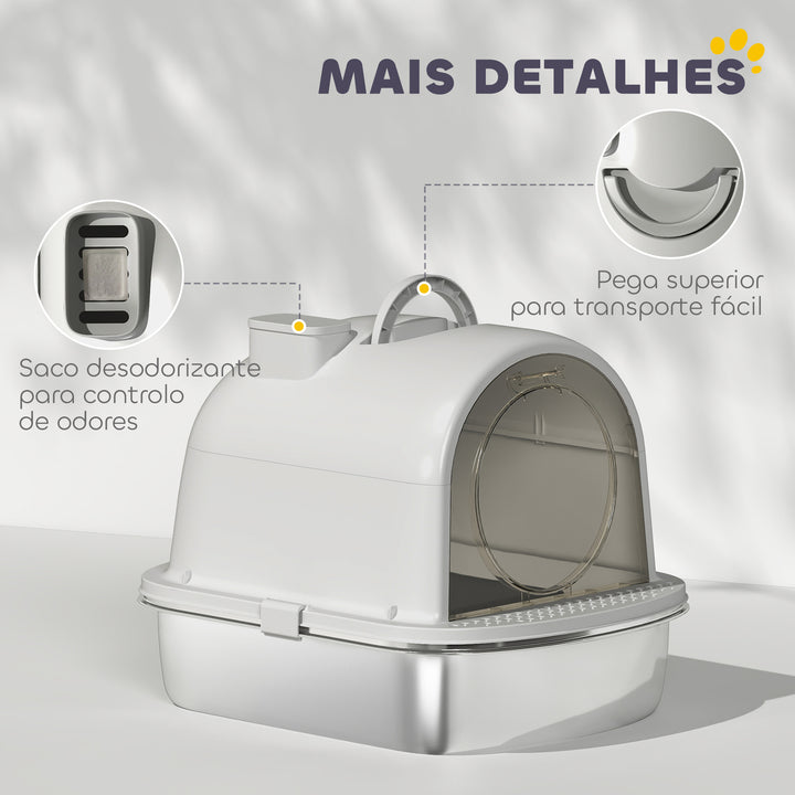 Caixa de Areia para Gatos em Aço Inoxidável com Tampa Caixa de Areia com Bolsa Desodorizante e Pá Fácil de Limpar 52,4x41,3x39,9 cm Cinzento