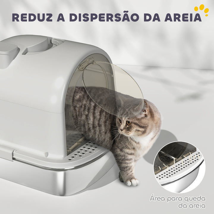 Caixa de Areia para Gatos em Aço Inoxidável com Tampa Caixa de Areia com Bolsa Desodorizante e Pá Fácil de Limpar 52,4x41,3x39,9 cm Cinzento