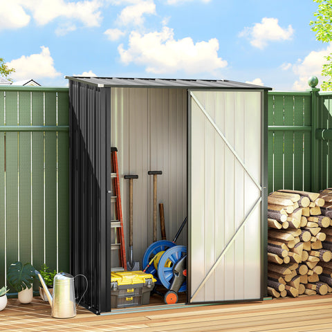Abrigo de Jardim 1,34m² 161,5x94,5x196 cm Abrigo de Exterior de Aço Galvanizado com Porta e Fechadura para Armazenamento de Ferramentas Preto