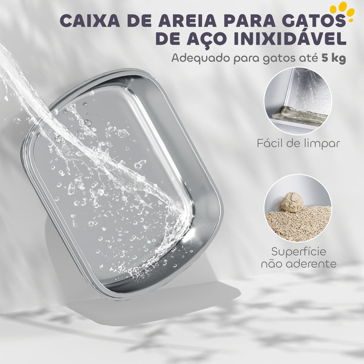 Caixa de Areia para Gatos em Aço Inoxidável com Tampa Caixa de Areia com Bolsa Desodorizante e Pá Fácil de Limpar 52,4x41,3x39,9 cm Branco