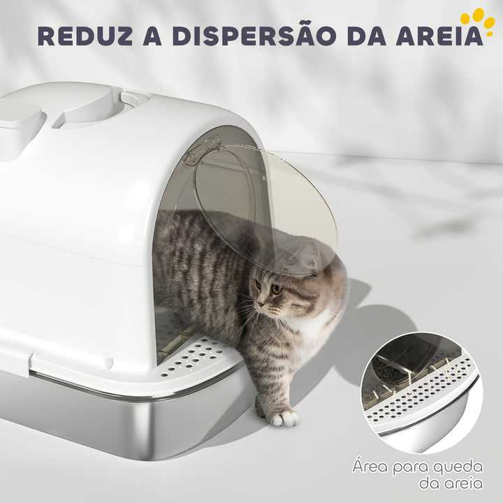 Caixa de Areia para Gatos em Aço Inoxidável com Tampa Caixa de Areia com Bolsa Desodorizante e Pá Fácil de Limpar 52,4x41,3x39,9 cm Branco