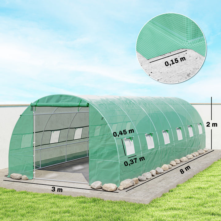 Estufa para Terraço ou Jardim - Cor Verde - Aço Polietileno - 8x3x2 m