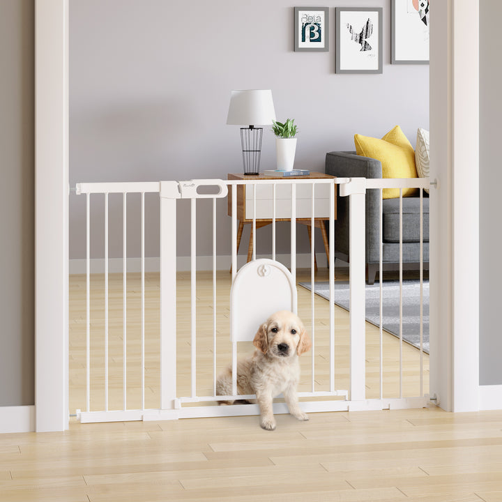 Barreira de Segurança de Cães Animais de Estimação para Escadas e Portas 75-131 cm com 3 Extensões Fechamento Automático e Sistema de Duplo Bloqueio Aço Branco