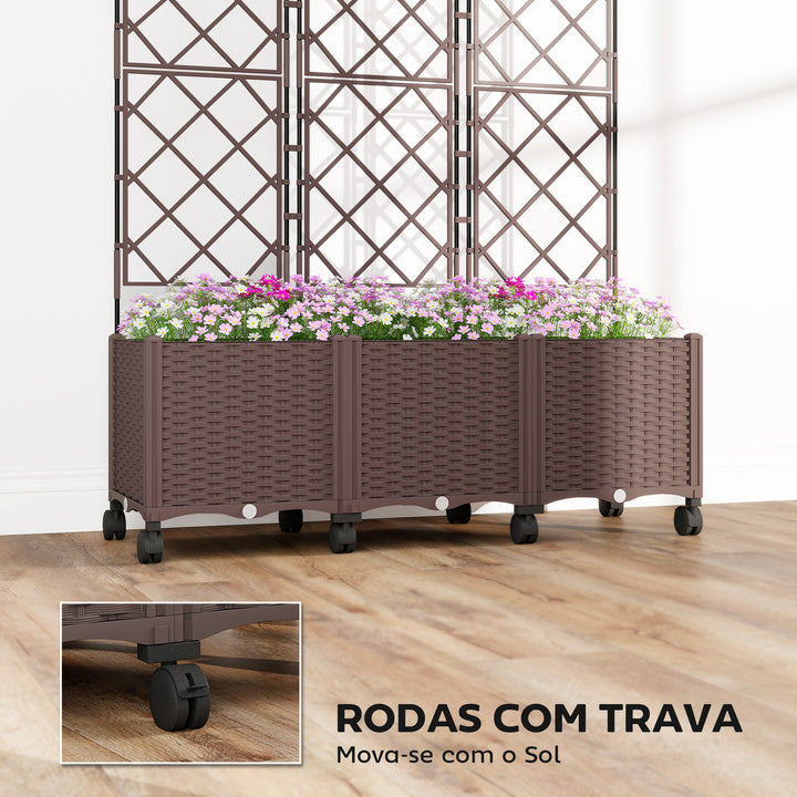 Floreira com Treliça Floreira Exterior Grande com Rodas para Plantas Trepadeiras com Orifícios de Drenagem e Tampões Floreira Elevada para Jardim Pátio Terraço 120x40x192 cm Castanho