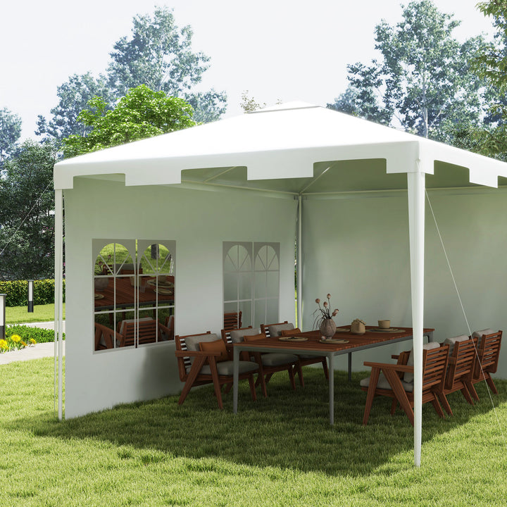 Tenda de Jardim 395x295x255 cm Tenda Desmontável de Exterior com 2 Paredes Laterais 2 Janelas Anti-UV para Pátio Varanda Branco