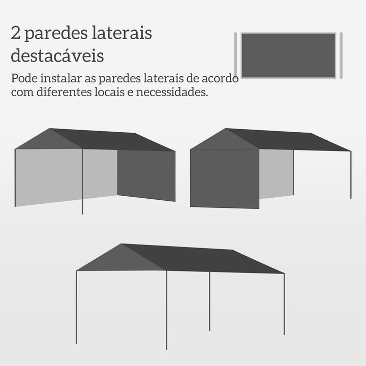 Tenda de Jardim 395x295x255 cm Tenda Desmontável de Exterior com 2 Paredes Laterais 2 Janelas Anti-UV para Pátio Varanda Branco