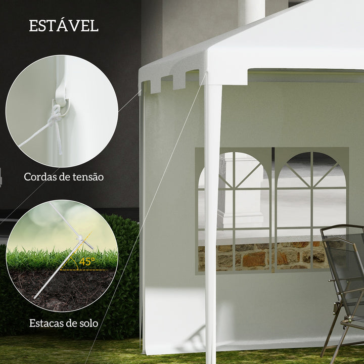 Tenda de Jardim 395x295x255 cm Tenda Desmontável de Exterior com 2 Paredes Laterais 2 Janelas Anti-UV para Pátio Varanda Branco