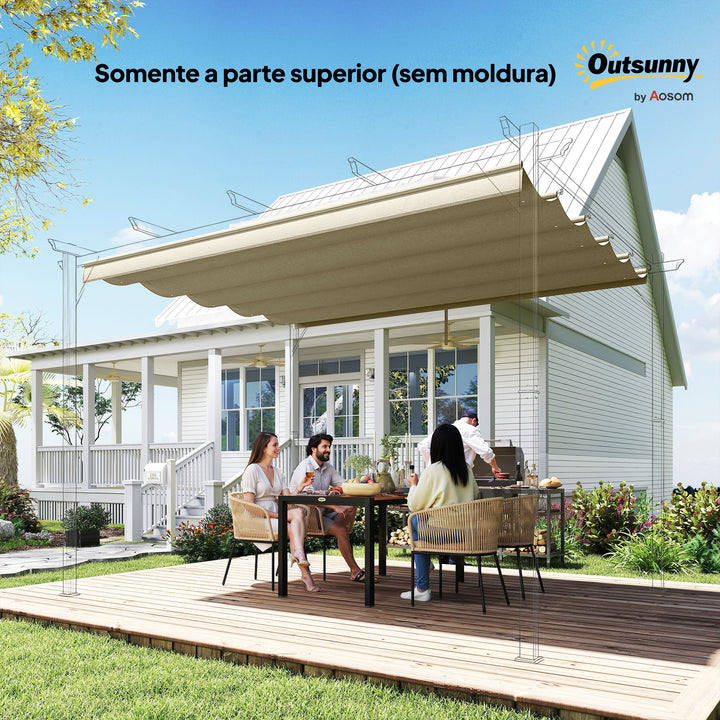 Teto de Pérgola 3,5x2,6 m Teto de Substituição Retrátil para Estrutura de Pérgola de 4x3 m Toldo de Tecido Apenas para Pérgola de Jardim com 10 Orifícios de Drenagem Bege