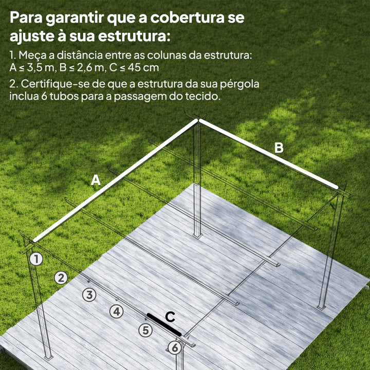 Teto de Pérgola 3,5x2,6 m Teto de Substituição Retrátil para Estrutura de Pérgola de 4x3 m Toldo de Tecido Apenas para Pérgola de Jardim com 10 Orifícios de Drenagem Bege