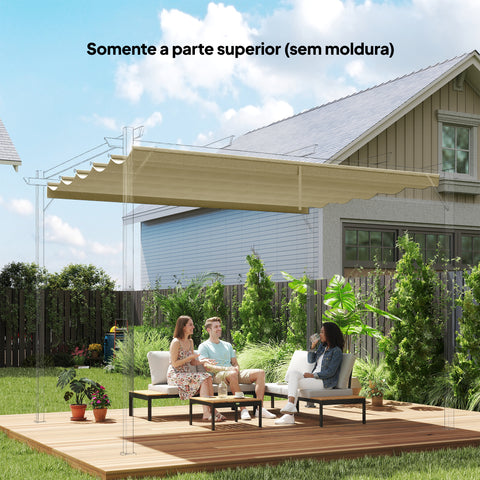 Teto de Pérgola 3,5x2,6 m Teto de Substituição Retrátil para Estrutura de Pérgola de 4x3 m Toldo de Tecido Apenas para Pérgola de Jardim com 10 Orifícios de Drenagem Bege