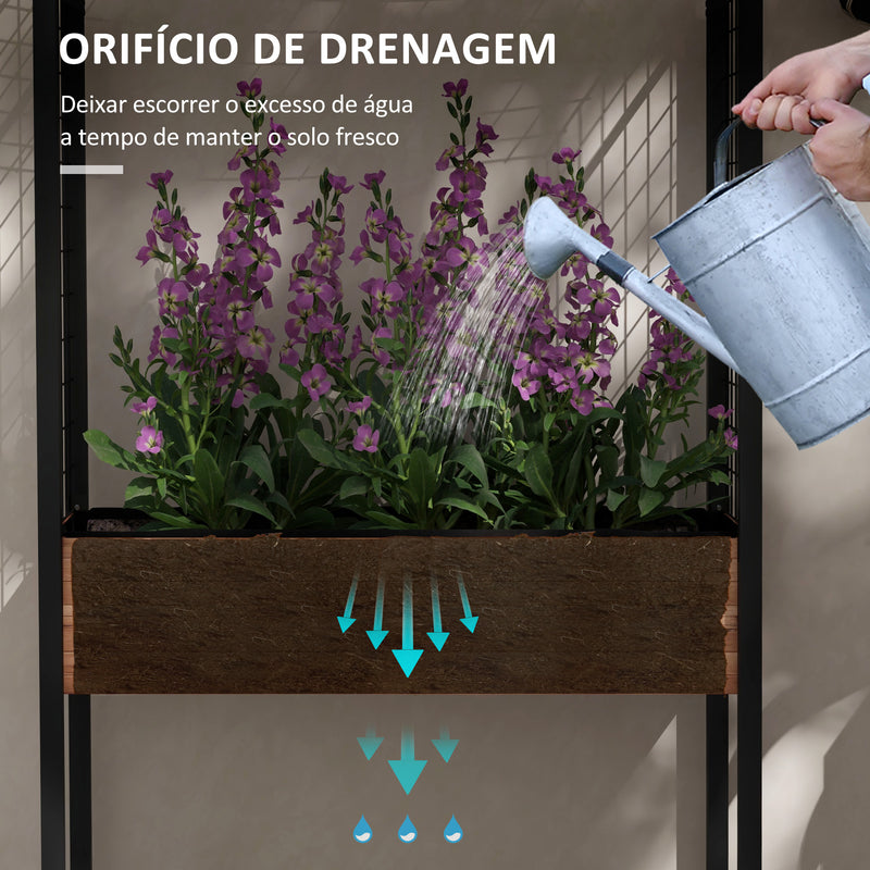 Horta Elevada com Rodas Horta Urbana Elevada com Treliça Orifícios de Drenagem para Plantas Trepadeiras Flores 110x49x190 cm Marrom