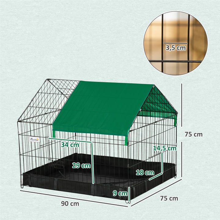 Gaiola para Animais Pequenos Parque para Animais de Estimação com 2 Portas Base com Tecido Oxford Impermeável e Toldo para Interior e Exterior 90x75x75 cm Preto e Verde