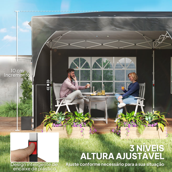 Tenda Dobrável 6x3 m Pop-up com 4 Laterais Amovíveis Tenda de Jardim com Faixas Refletoras Altura Ajustável Sistema Central de Bloqueio UPF50+ Impermeável Bolsa de Transporte Cinzento