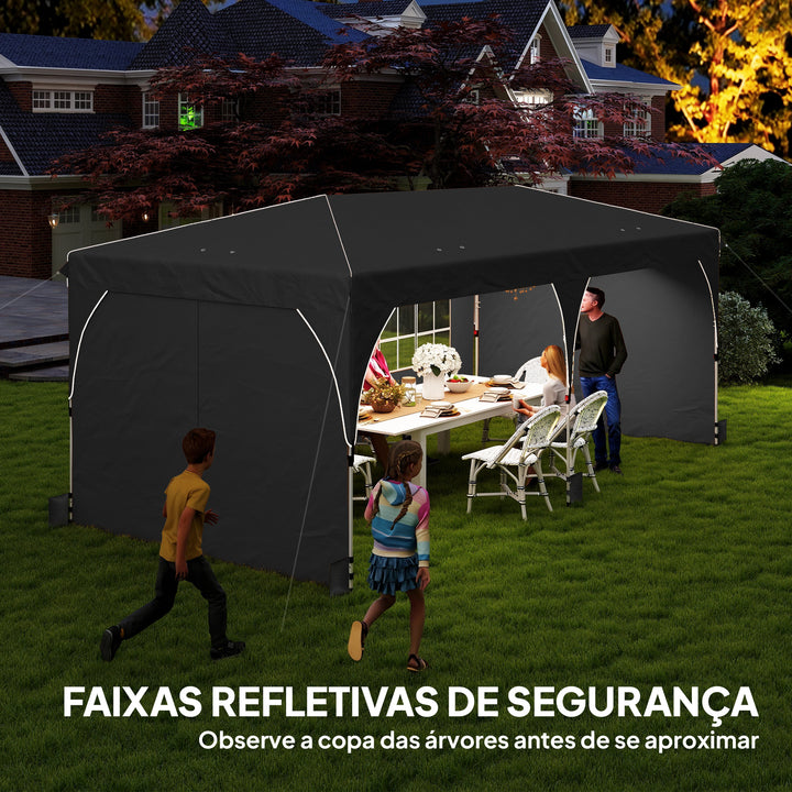 Tenda Dobrável 6x3 m Pop-up com 4 Laterais Amovíveis Tenda de Jardim com Faixas Refletoras Altura Ajustável Sistema Central de Bloqueio UPF50+ Impermeável Bolsa de Transporte Cinzento