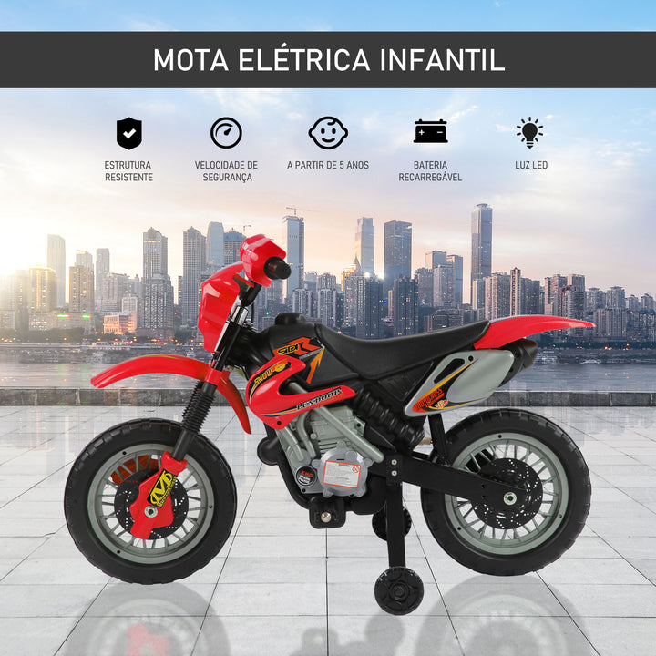 Mota Elétrica para Crianças Mota Elétrica Infantil Bateria 6V para Crianças acima de 3 Anos com Rodas de Apoio 102x53x66 cm Vermelho e Preto