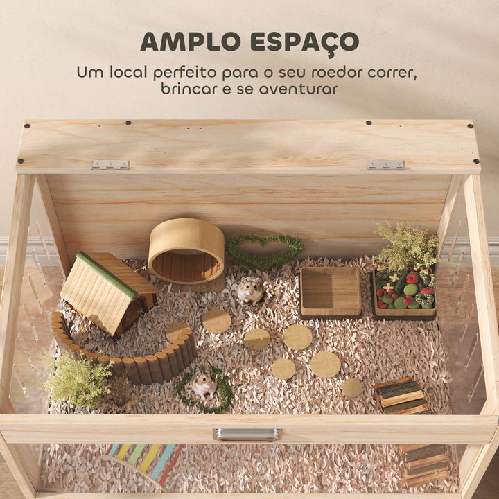 Gaiola para Hamsters com Espaço de Arrumação Casa para Hamsters com Painéis Acrílicos Visíveis Prateleira Ajustável para Gerbil 60x40x82,5 cm Madeira