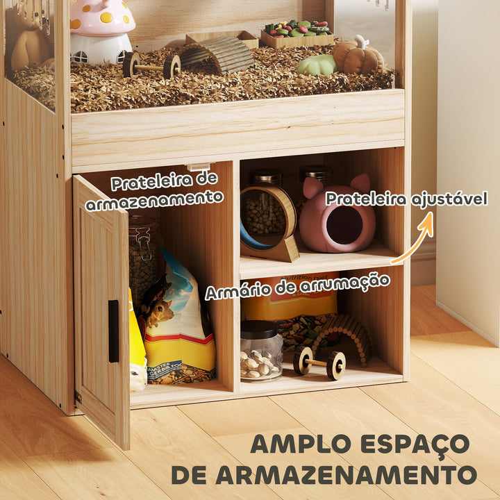 Gaiola para Hamsters com Espaço de Arrumação Casa para Hamsters com Painéis Acrílicos Visíveis Prateleira Ajustável para Gerbil 60x40x82,5 cm Madeira