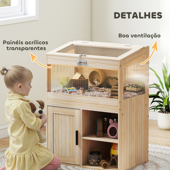 Gaiola para Hamsters com Espaço de Arrumação Casa para Hamsters com Painéis Acrílicos Visíveis Prateleira Ajustável para Gerbil 60x40x82,5 cm Madeira