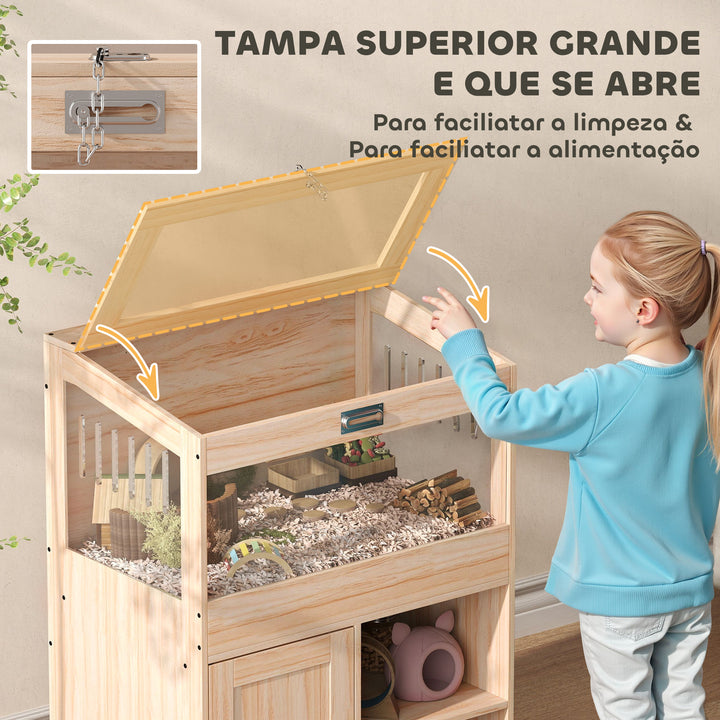 Gaiola para Hamsters com Espaço de Arrumação Casa para Hamsters com Painéis Acrílicos Visíveis Prateleira Ajustável para Gerbil 60x40x82,5 cm Madeira
